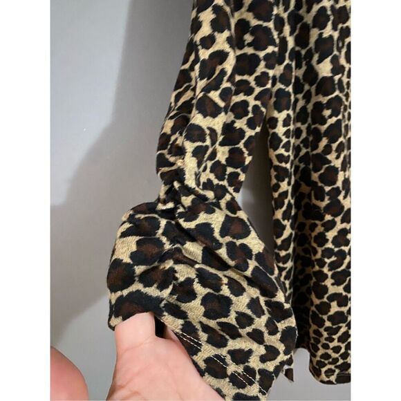 Terra & Sky Pullover Animal Print Tunic Top Ruched Sleeve Ruffle Slit 2X - Picture 3 of 6